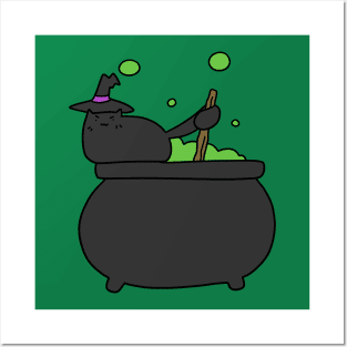 Black Cat and Bubbling Green Cauldron Posters and Art